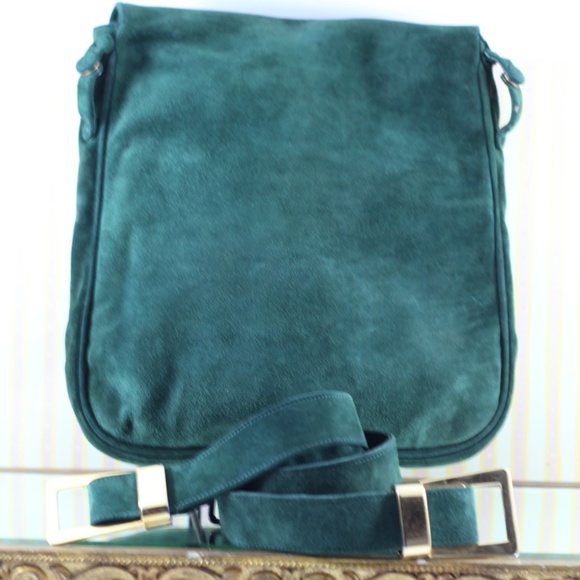 Vintage Suede Leather Gorgeous Green Bag - Picture 10 of 13
